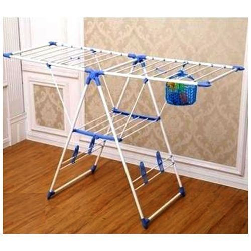 Portable Stainless Steel Telescopic Clothes Rack - White, Blue