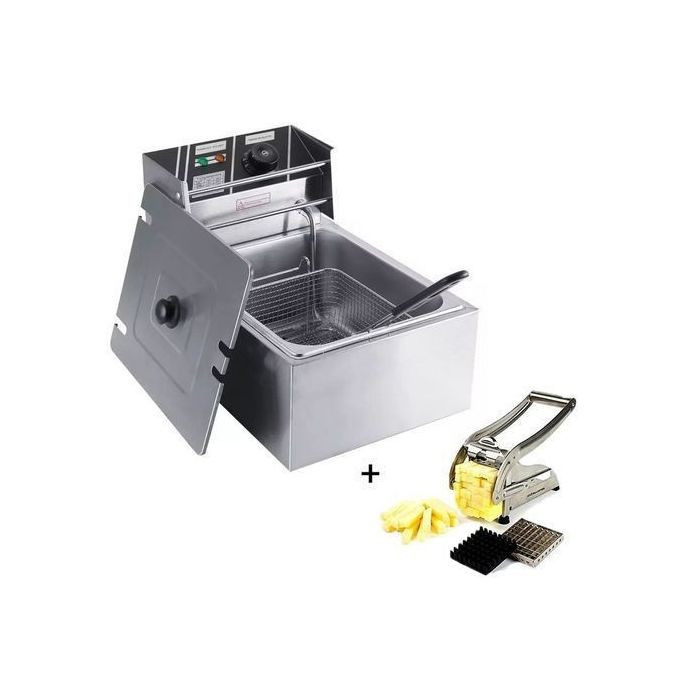 WNGREAT 6 Ltr Commercial Deep Fryer + Potato Chipper - Silver