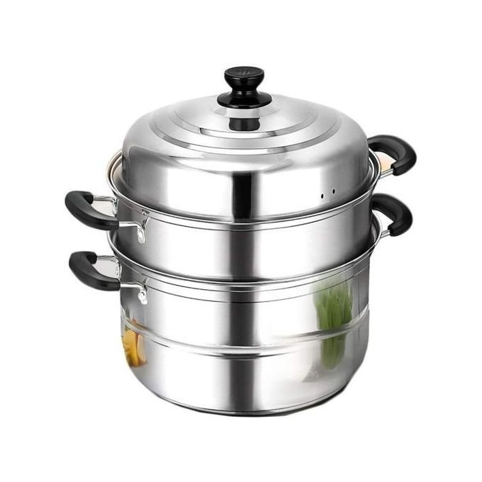 3 Layer Stainless Steel Saucepan And Steamer Soup Pot,30Cm-Silver.