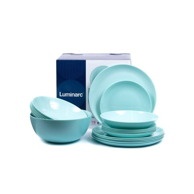 19 Piece Luminarc Plates,Side Plates And Bowls Dinner Set, Light Green. Luminarc