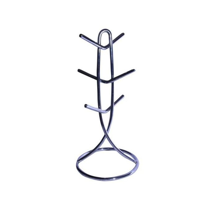 6 Cup Holder Stand Storage Organizer, Silver.