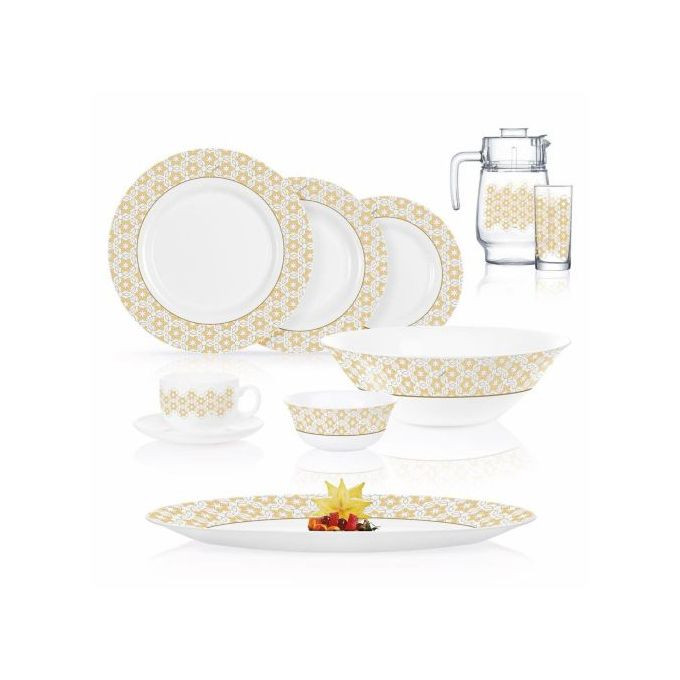 Luminarc Golden Flower Maze Plates Dinner Set (46 pcs),White. Luminarc