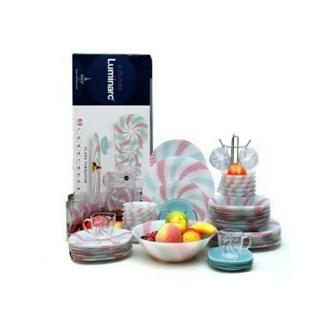 Luminarc Elara Turquoise Plate Dinner Set (69 pcs),Pink. Luminarc