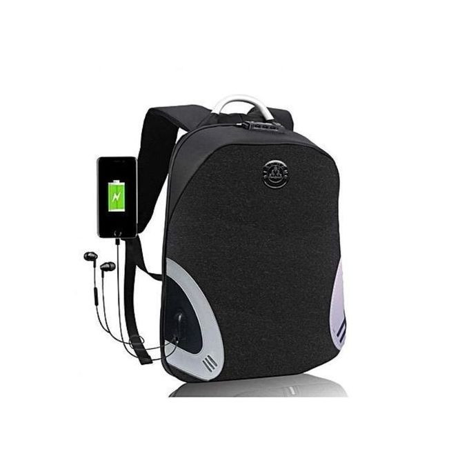 Anti-Theft Laptop Backpack Business Travel Bag - Unisex Design with USB Charging and Aux Port - Black