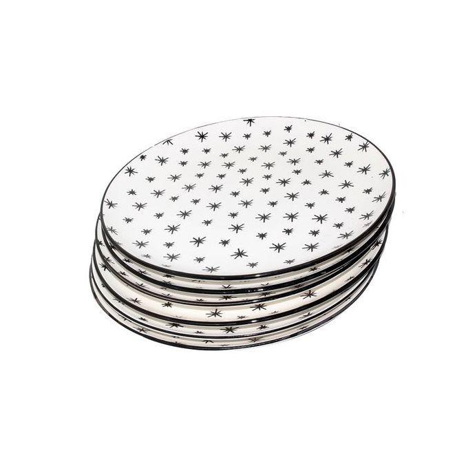 Round Star Design Dinner Plates, 6pcs - White