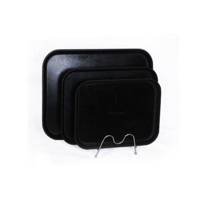 3 Piece Non Slide Rubber Serving Trays-Black