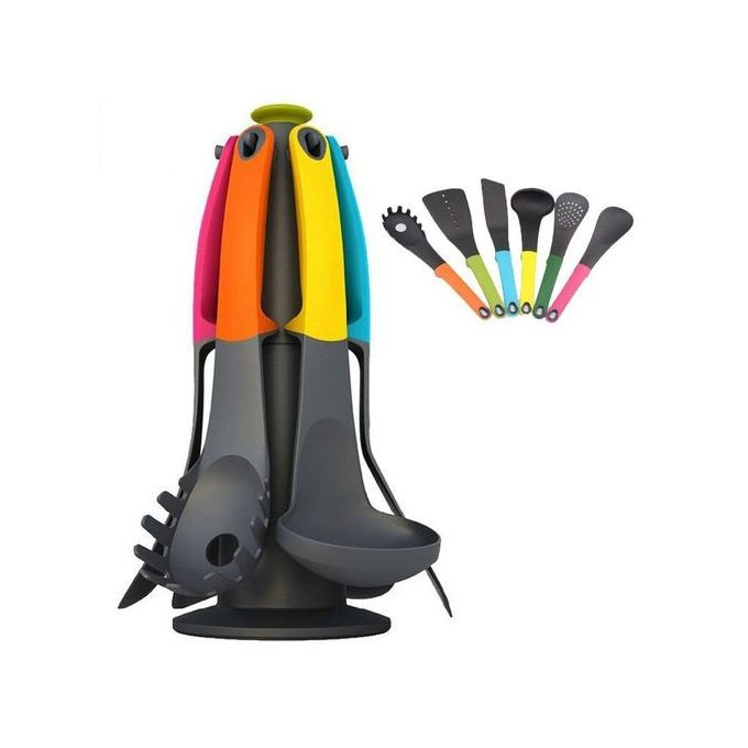 7 Piece Non Stick Kitchen Tool Cooking Utensils/ Serving Spoons Set- Black.