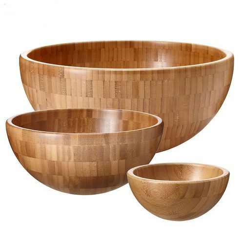 3 Piece Bamboo Salad Serving Bowls/Dishes-Brown. Bamboo