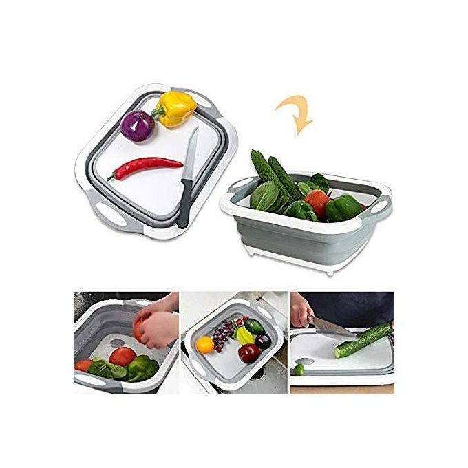 Collapsible Dish Tub Basin Cutting Chopping Board Colander, Vegetable Fruit Wash Drain Sink Storage Basket- Grey