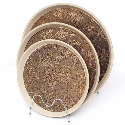 3 PCS Of Rubber Non-slip Serving Trays Platters- Multi-colours.