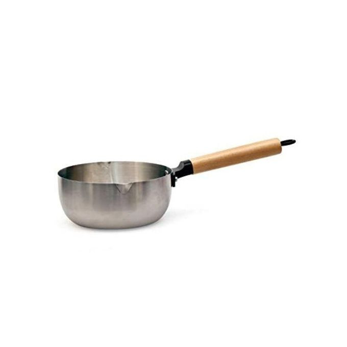 Stainless Steel Deep Wok Saucepan With Wooden Handle- Silver.
