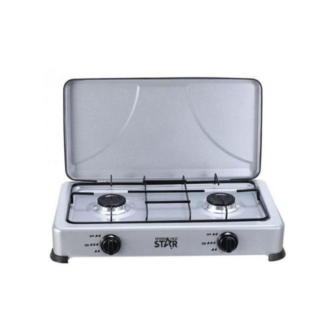 2 Burner Gas Cooking Stove With Lid With Automatic Ignition-Grey. Winningstar
