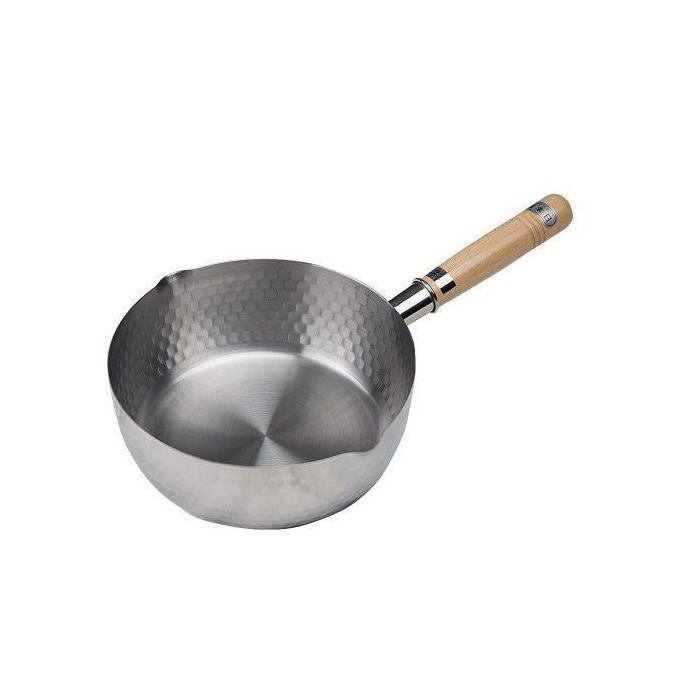 22cm Stainless Steel Deep Wok Saucepan With Wooden Handle- Silver.