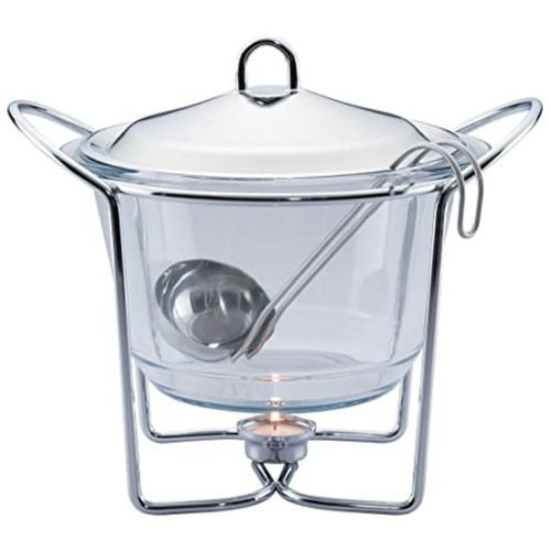 4 Litre Glass Soup Chafing Serving Dishes Warmer - Colorless.