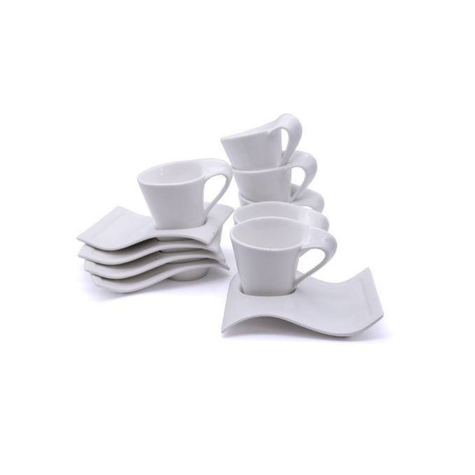 Wavy Lifesmile 6 Piece Tea & Coffee Cups And 6 Saucers - White.
