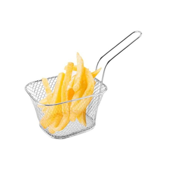 Square Mesh Frying Basket French Fry Chips Net Strainer Oil Filter, Silver.