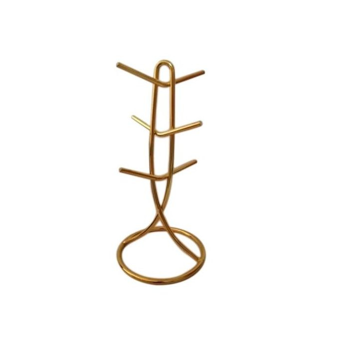 6 Cup Stand Holder Storage Organizer Rack, Gold.