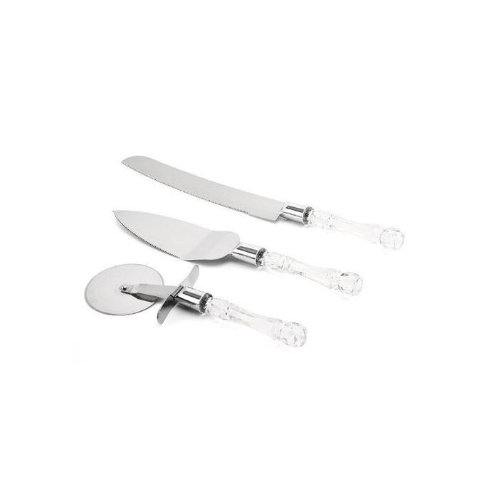 3 Pc Cake Shovel,Pizza Cutter Wheel,Cheese Slicer,Cake Knife, Silver.