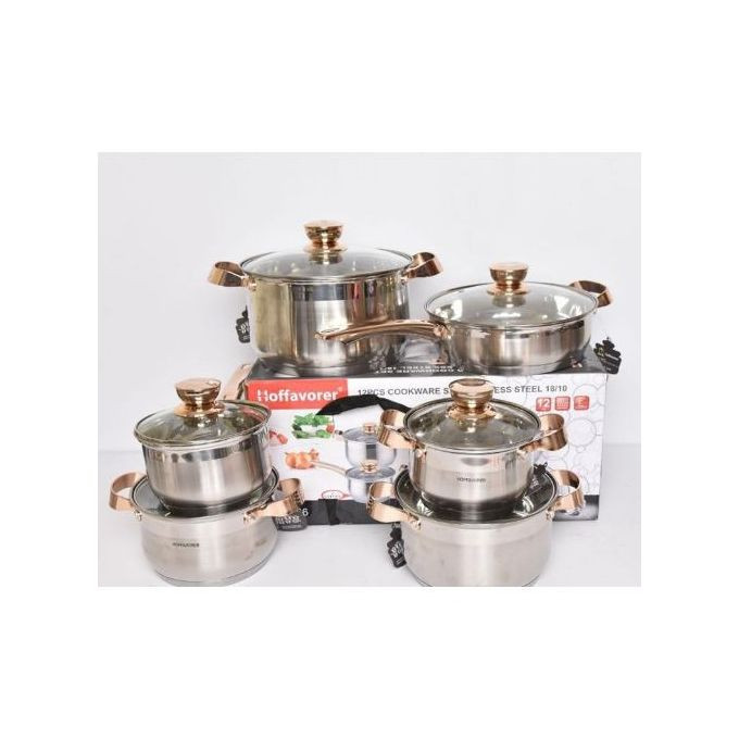 12 Piece Of Stainless Steel Cookware Pots And Frying pan Saucepans, Silver.