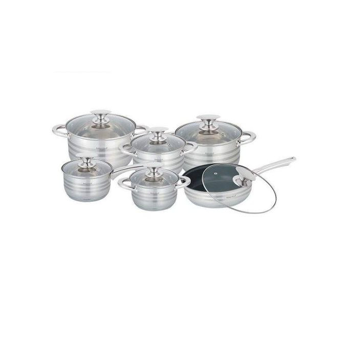 12 Pc Stainless Steel Cookware Pots And Frying pan Saucepans, Silver. Kaisa Villa