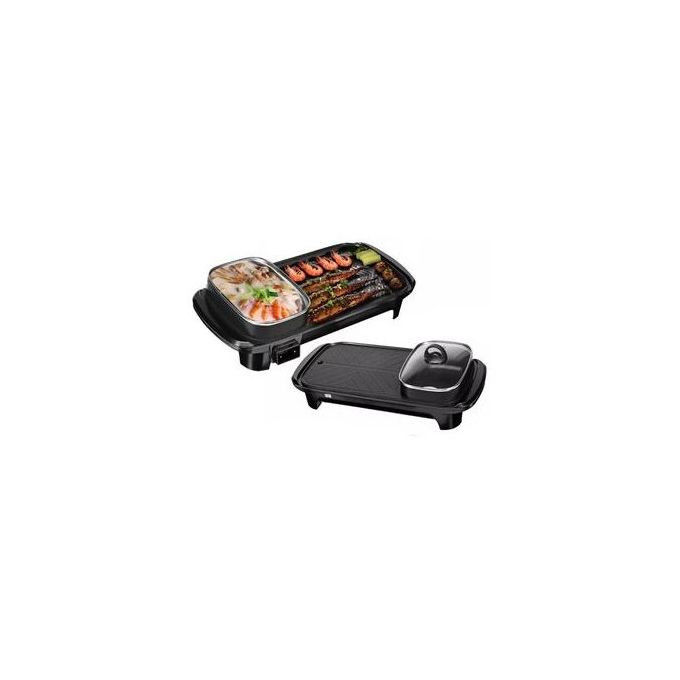 2 In1Electric Baking Pan, Cooking Soup Hot Pot And BBQ Electric Grill - Black.