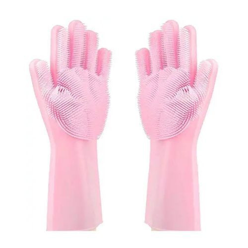 1 Pair Of Bathroom And Kitchen Silicone Cleaning Hand Gloves -Pink.