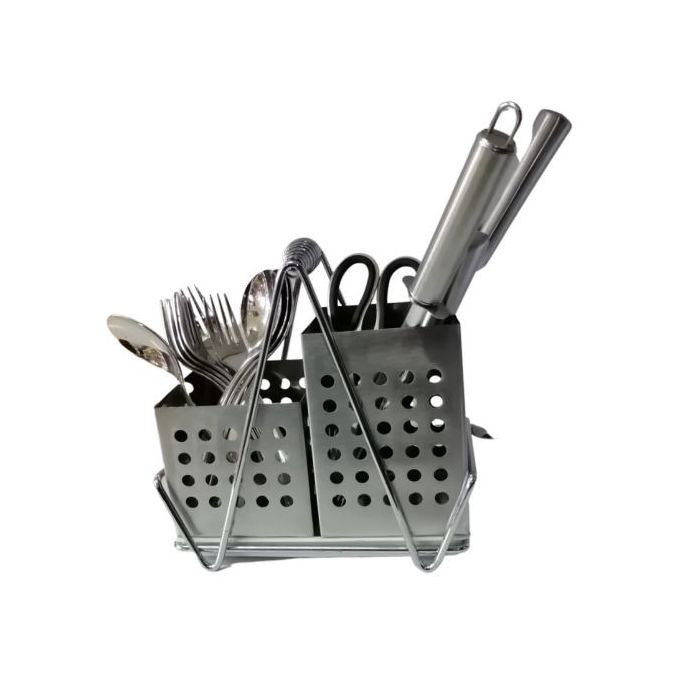 Double Spoons, Forks Cutlery Storage Organizer Holder Draining Rack,Silver.
