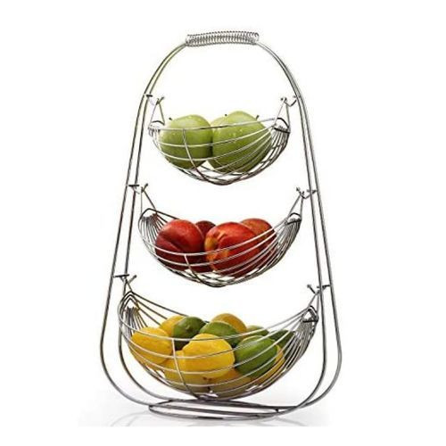 Kitchen Fruit Basket Storage Rack Organizer -Silver.