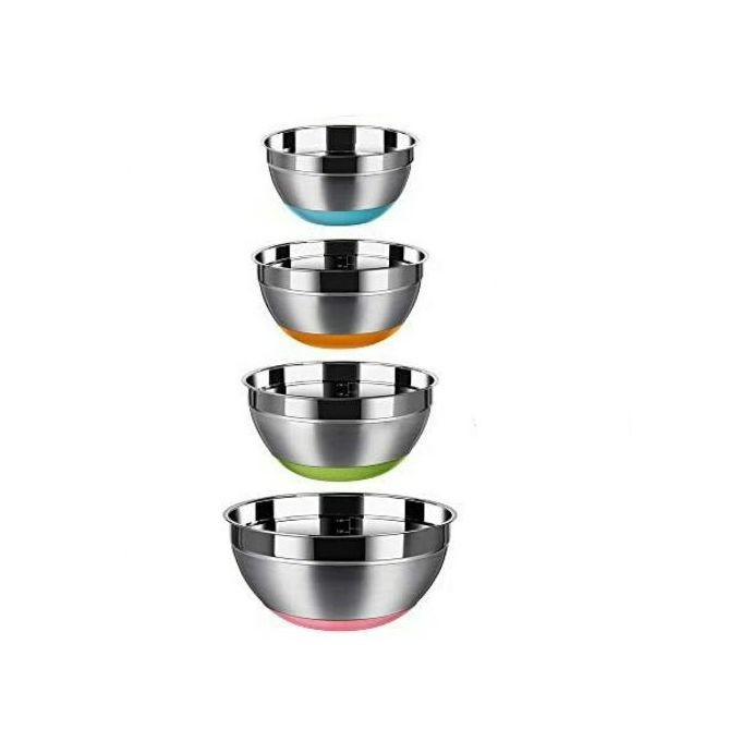 4pc Kitchen Steel Mixing Bowls For Baking Cooking Salad Fruits- Multi-Colours.