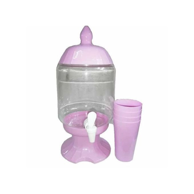 4.5Litre Plastic Beverage Juice Dispenser Jug Storage With 4 Cups,Pink.