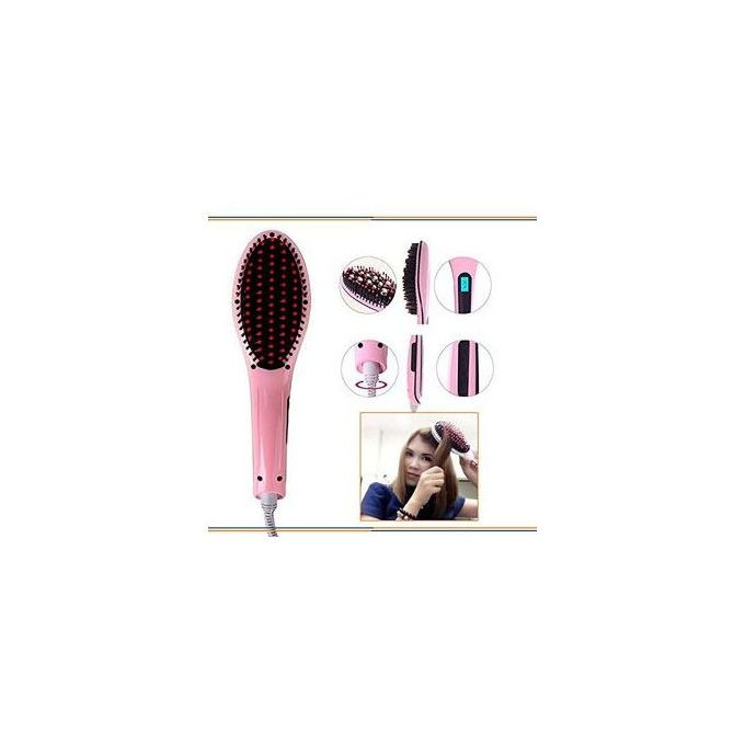 Electric Fast Hair Straightener Brush Comb Iron - Pink