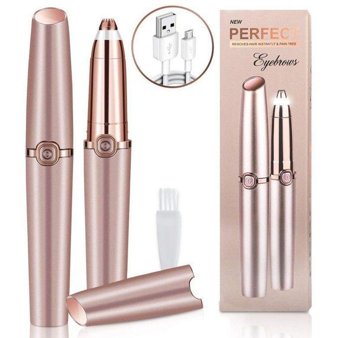 Eyebrow Trimmer,Rechargeable eyebrow shaper for Women,Painless Eyebrow Hair remover, Portable Eyebrow Razor for Face,Lips, Nose and Facial Hair -Two Extra Eyebrow Brushes included- Rose Gold