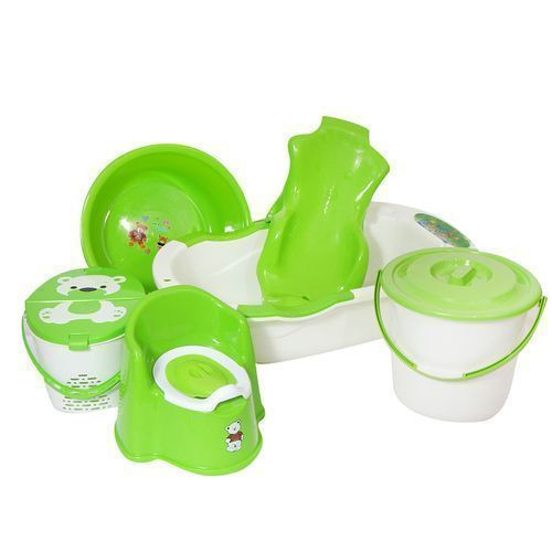 Baby's Bathtub, Basin, Bucket, Basket And A Pot - Green,White