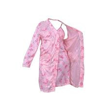 Floral Cotton Night Dress With Gown-Pink