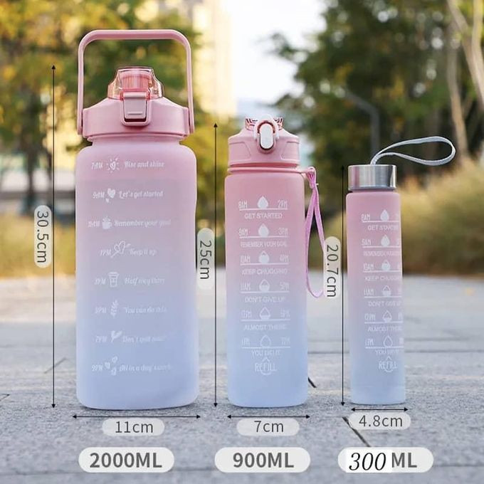3 Piece Of Sport Time Marked Fitness Jug Outdoor Frosted Water Drinking Bottles Black.