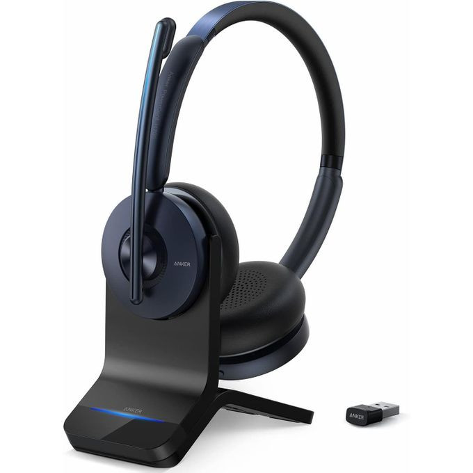 PowerConf H700 with Charging Stand, Bluetooth Headset with Microphone, Active Noise Cancelling, Audio Recording and Meeting Transcription, AI-Enhanced Calls, Compatible with Conference Platforms -Black Anker