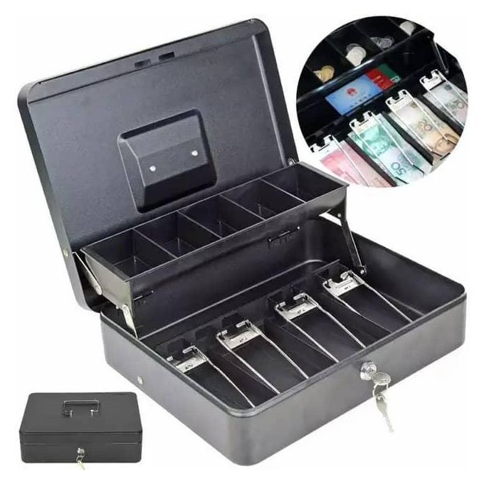 1pc Portable Shop Money Cash Register Box Container Tray Cashier With Key Lock- Multicolor