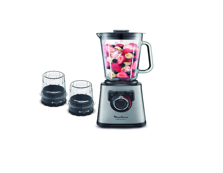 MOULINEX BLENDER 1200W Glass Jar High Speed with 2 Attachments (Chopper+Grinder Mills) LM815D27