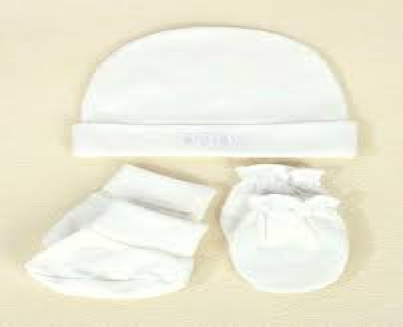A Set of Baby Cap Mittens Socks - White