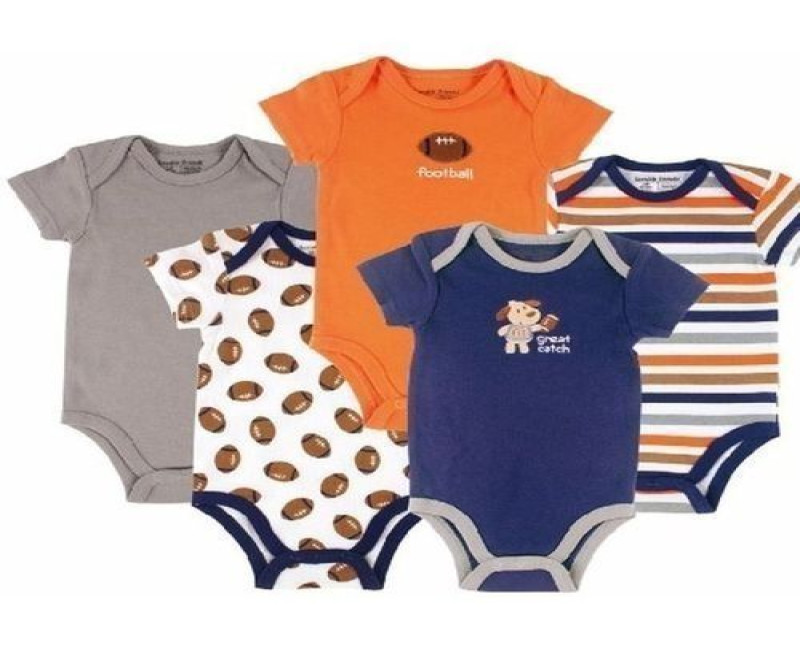 5 Pack Baby Boy Newborn Short Sleeve Bodysuits - Multiple Designs