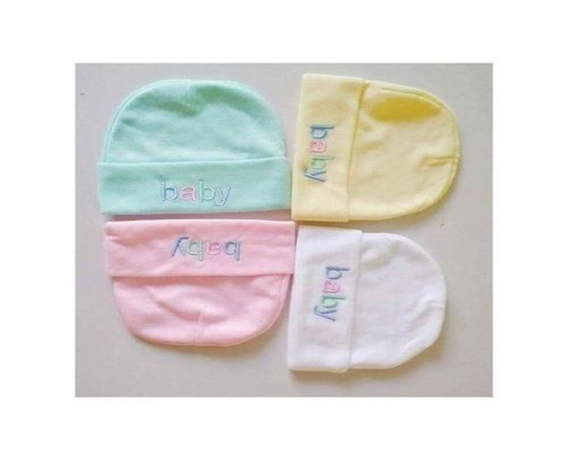 4Pcs BABY Printed Newborn Baby Girl Boy Caps - Multicolored