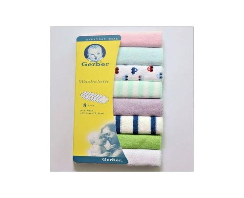 Gerber New Set Of 8 Baby Wash Cloths - Multi-Color