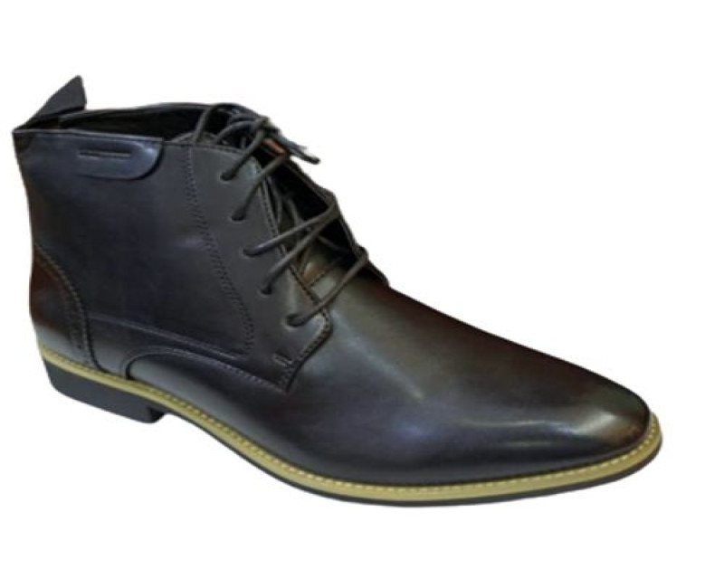 Men's Lace Detailed Leather Boots - Black