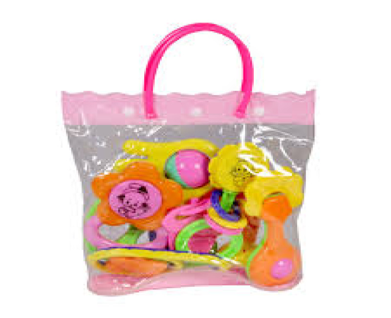 Rattle Set Fancy Bag 7 pcs Colorful Soft Sound Non Toxic