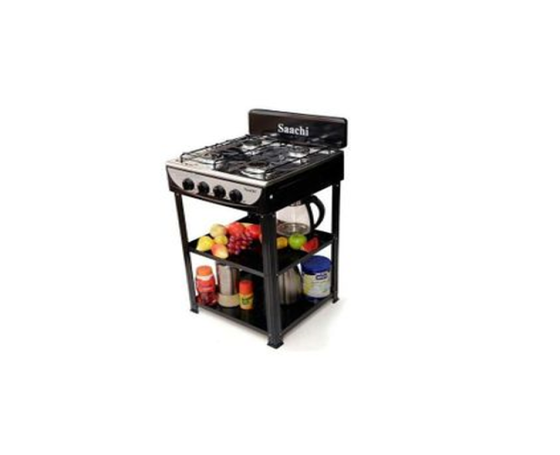4 Burner Gas Stove Cooker With 2 Shelves Stands, Black, White Saachi