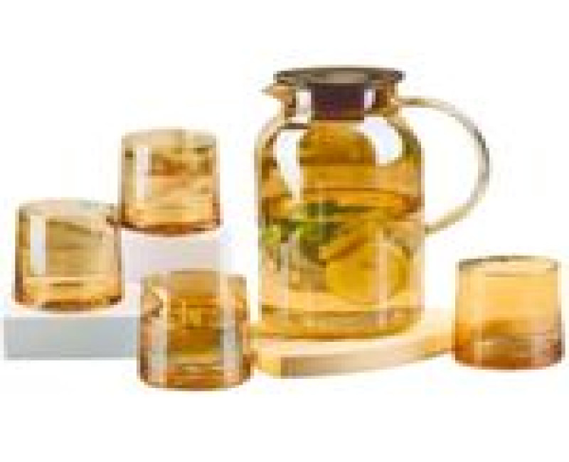 4 Cups and 1 Glass Pitcher with Handle and Strainer Lid Drip-Free Carafe for Living Room Office Hospitality Beverage Bottles for Tea- Multicolor