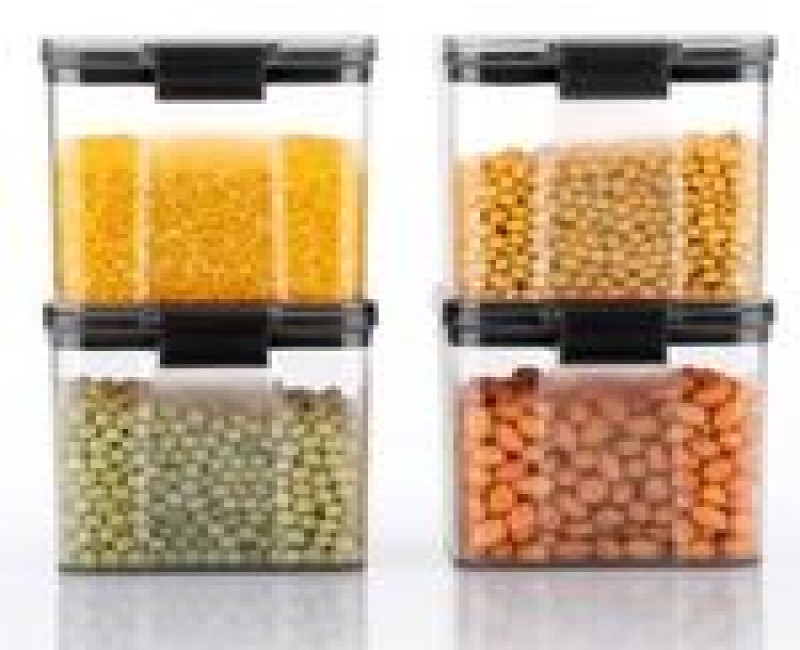 700ml 4-Piece Plastic Transparent Plain Storage Box Tins Containers -Black .