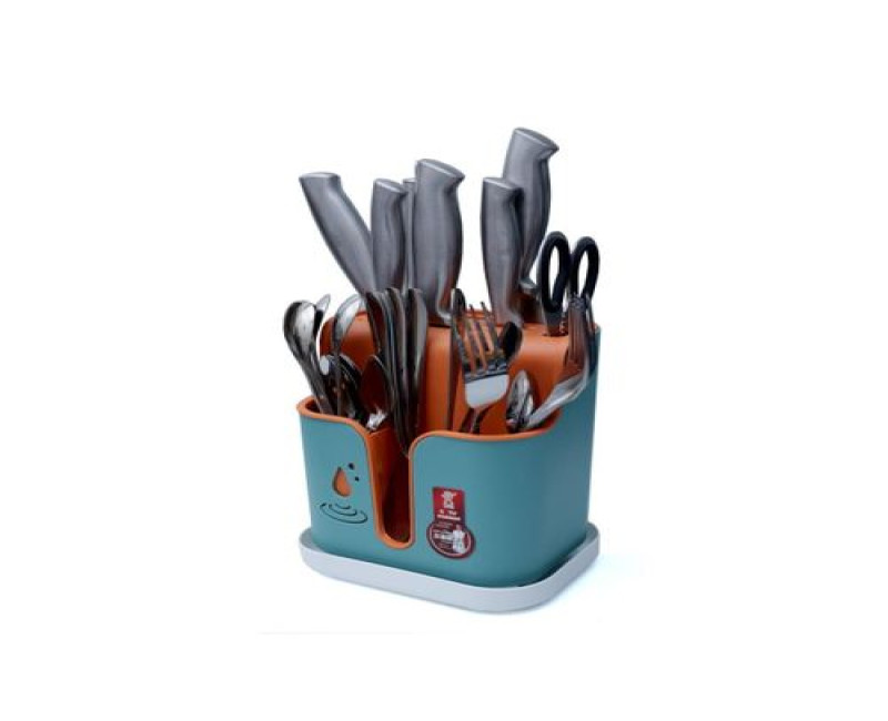 elf Adhesive Wall Mounted Kitchen Plastic Cutlery Holder Stand Chopsticks Spoons Forks And Knife Organiser Drainer Basket Water Draining Tray for Small Kitchen Tool with 2 Hanging Hook-Multicolor