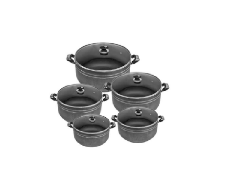 10-Piece Ceramic Nonstick Aluminum Cookware Pot Set Saucepans - Black