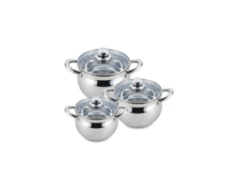 6 Piece Stainless Steel Saucepans Cookware Pots, Silver.